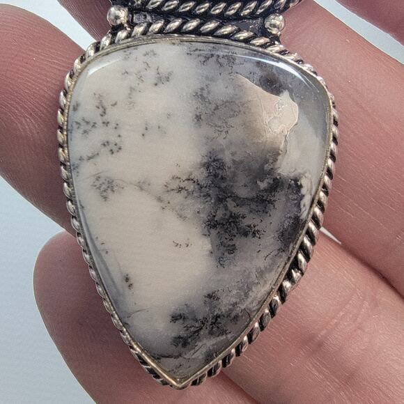 Necklace Pendants Dendritic Opal and Pearl Handmade Jewelry in Sterling Silver - Picture 8 of 10